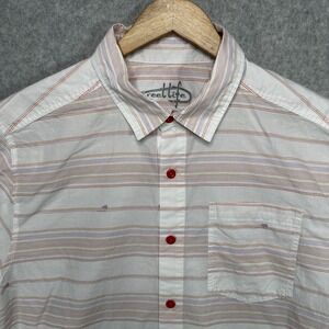 Reel Life Mens Large Button Up Shirt Short Sleeve Atlantic Stripes Woven Fishing